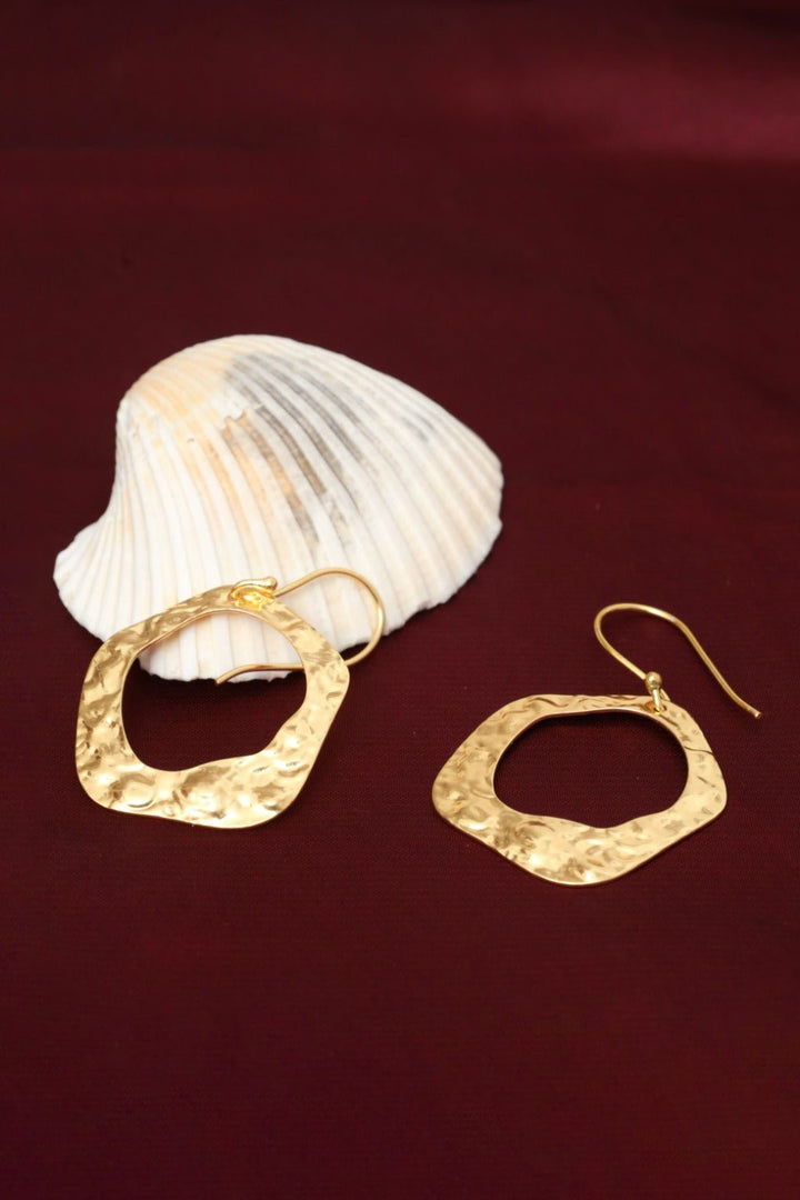 Gold Plated Hammered Drop Statement Earrings - Zehnaz.ae