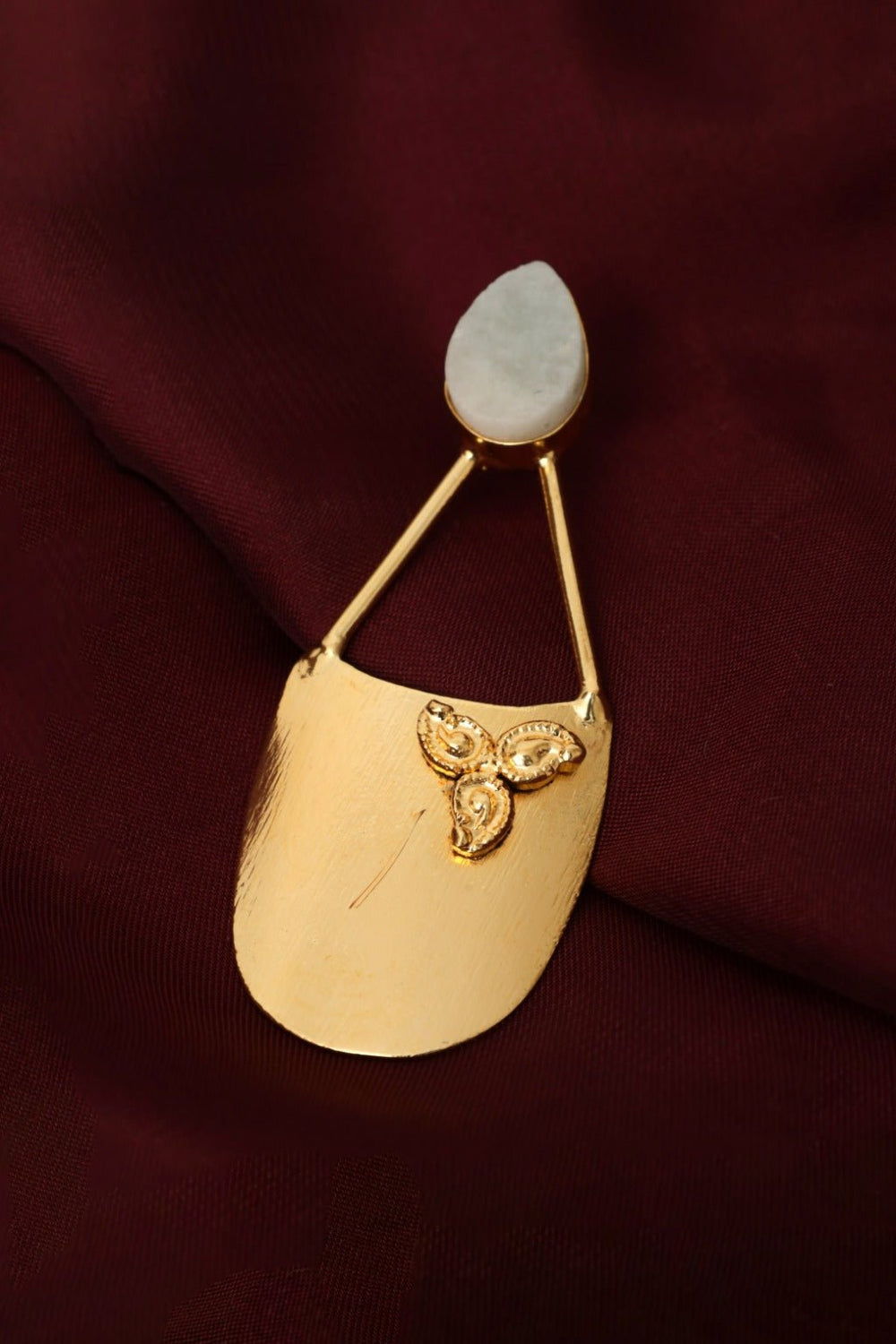 Gold Plated Hammered Shield Drop Statement Earrings - Zehnaz.ae
