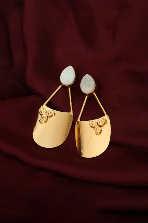 Gold Plated Hammered Shield Drop Statement Earrings