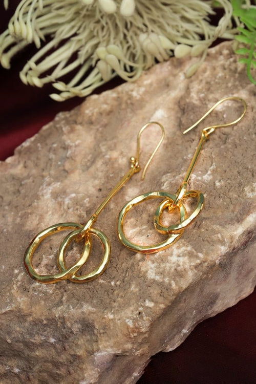 Gold Plated Interlocking Circle Drop Earrings