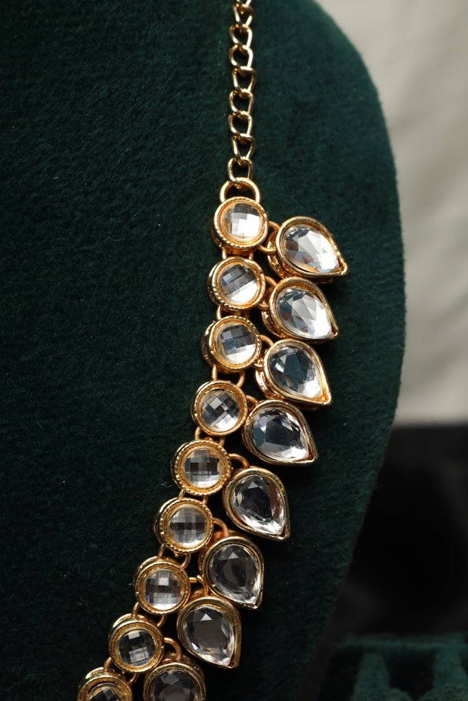 Gold - Plated Kundan Necklace Set with Matching Earrings - Zehnaz.ae