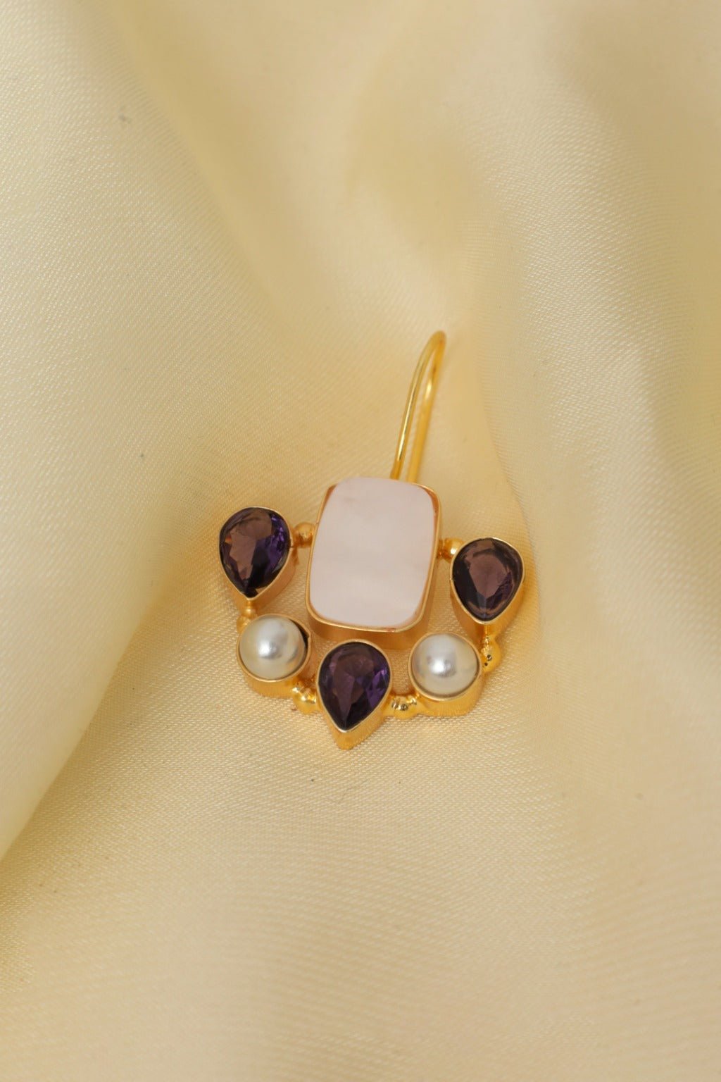 Gold - Plated Memories Multi - Stone Pearl Drop Earrings - Zehnaz.ae