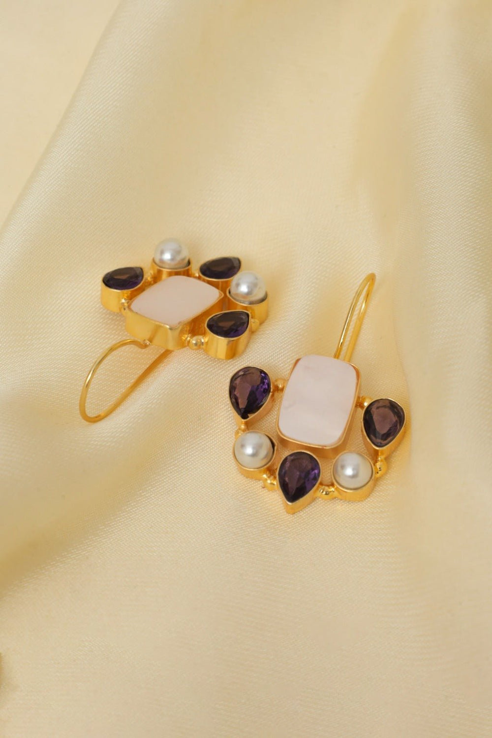 Gold - Plated Memories Multi - Stone Pearl Drop Earrings - Zehnaz.ae