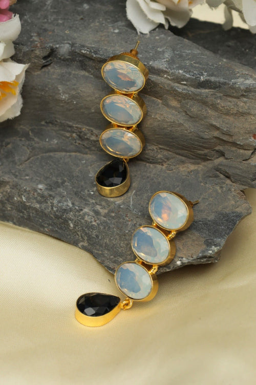 Gold-Plated Moonstone & Onyx Drop Earrings