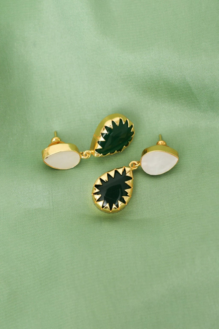 Gold - Plated Mother of Pearl Drop Earrings - Zehnaz.ae