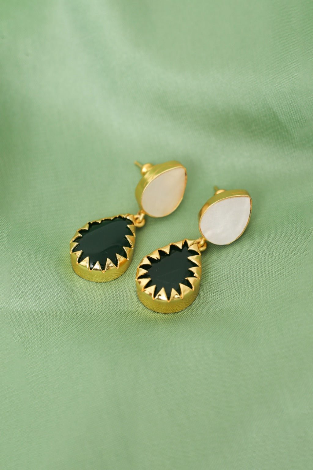 Gold - Plated Mother of Pearl Drop Earrings - Zehnaz.ae