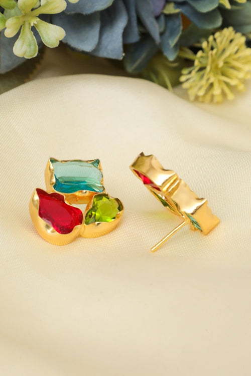 Gold-Plated Multi-Gem Stud Earrings