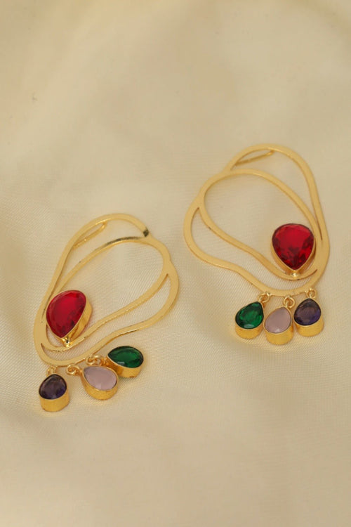 Gold-Plated Multi-Stone Drop Earrings
