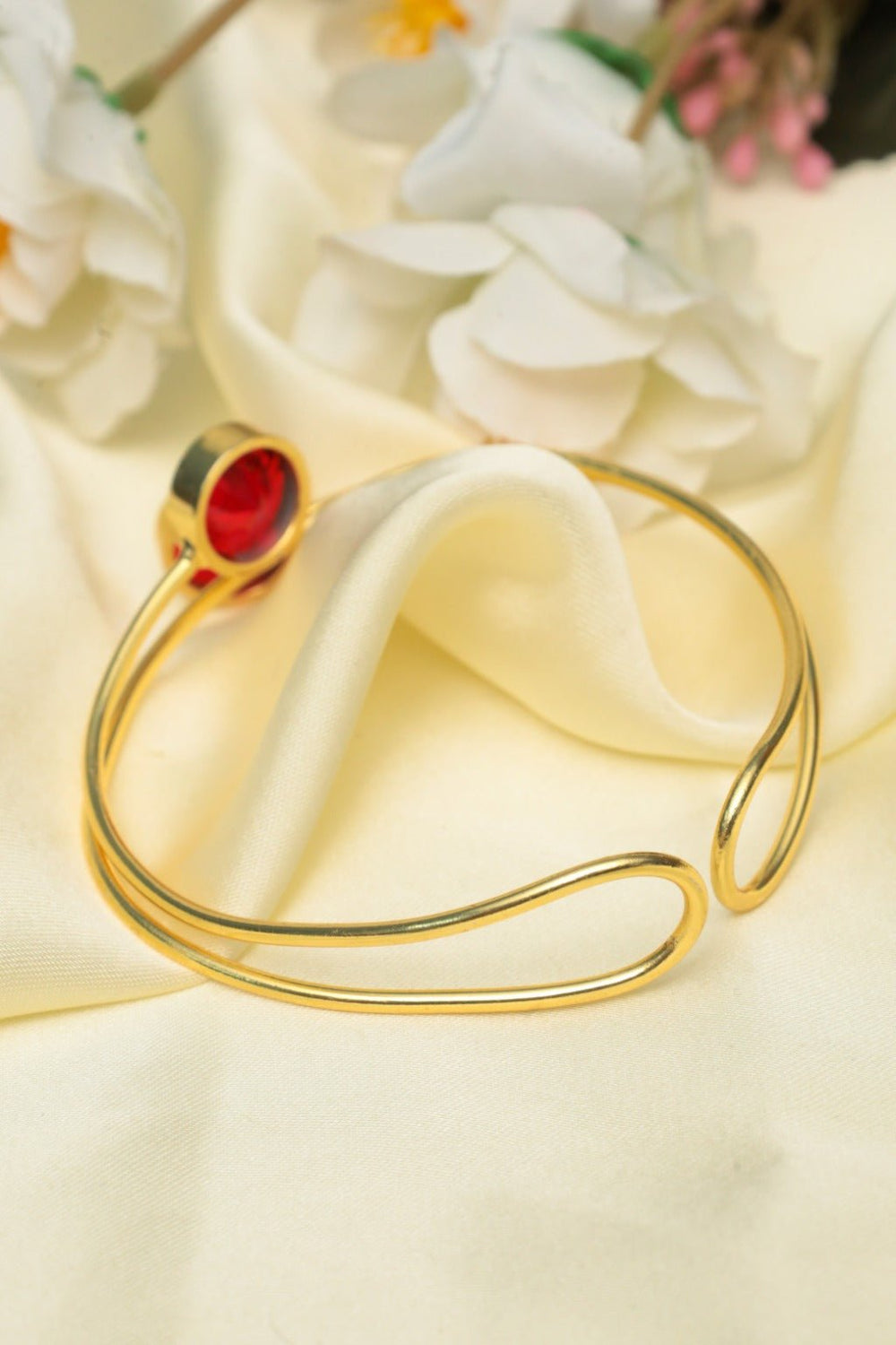 Gold - Plated Open Cuff Bracelet with Red Oval Stones – Statement Jewelry - Zehnaz.ae