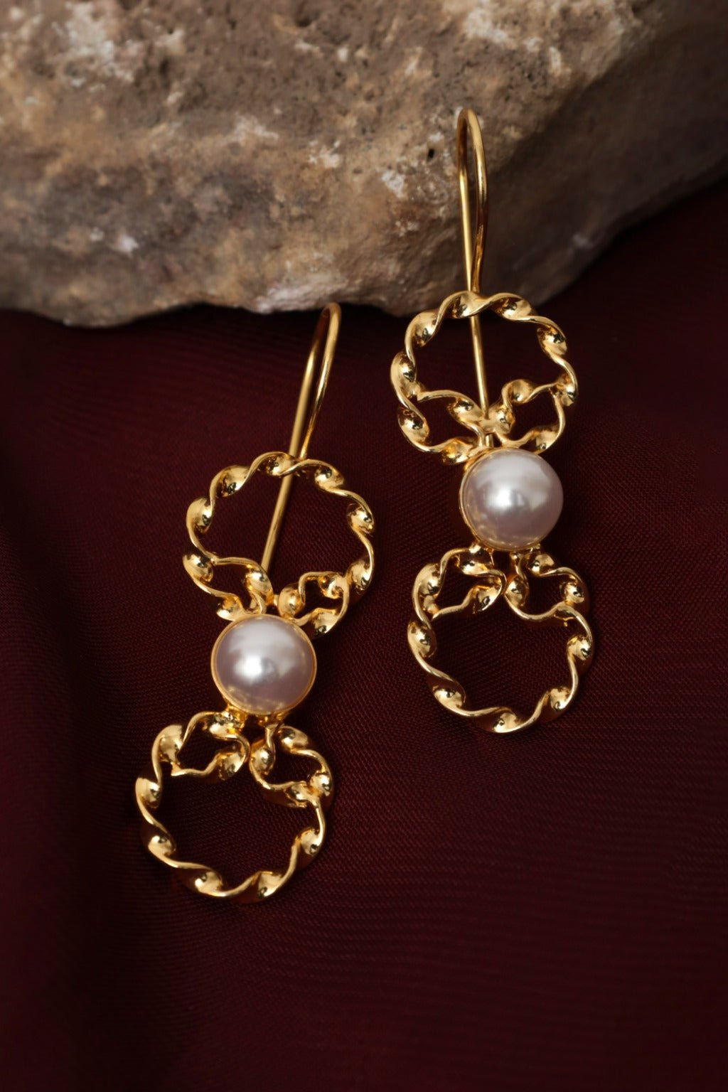 Gold - Plated Pearl Drop Earrings - Zehnaz.ae