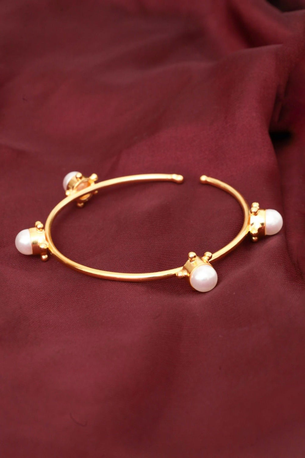 Gold - Plated Pearl Jewelry Set – Bangle, Ring & Stud Earrings - Zehnaz.ae