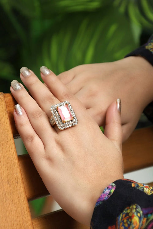 Gold Plated Pink Aurora Cubic Zirconia Statement Ring