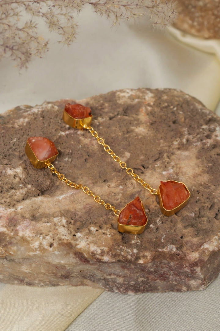 Gold - Plated Raw Carnelian Drop Earrings - Zehnaz.ae