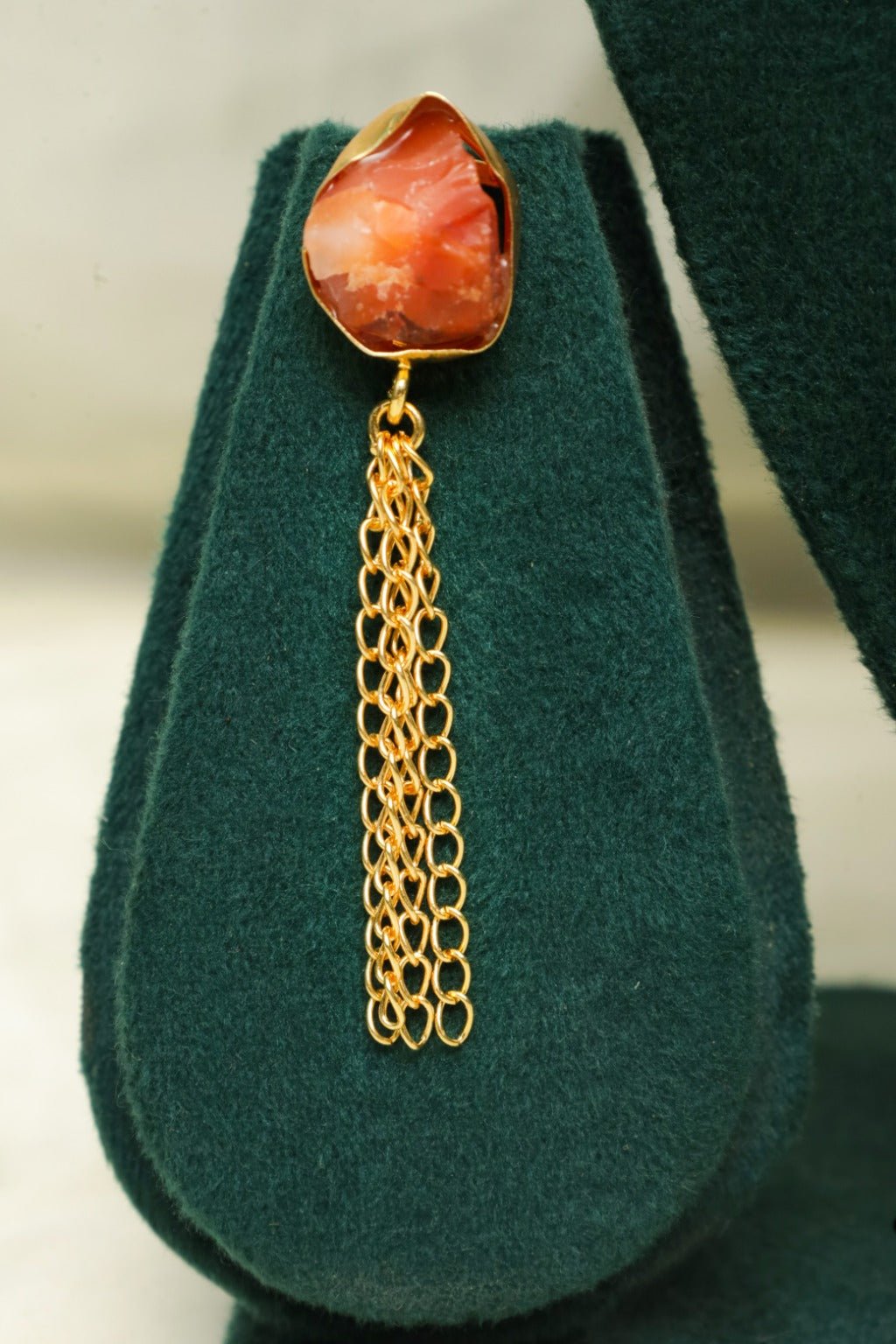 Gold - Plated Raw Orange Stone Necklace & Earring Set – Boho Style - Zehnaz.ae