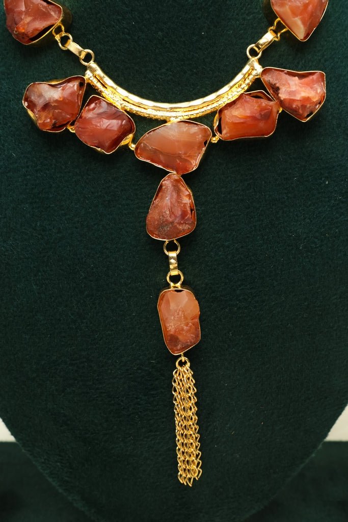Gold - Plated Raw Orange Stone Necklace & Earring Set – Boho Style - Zehnaz.ae