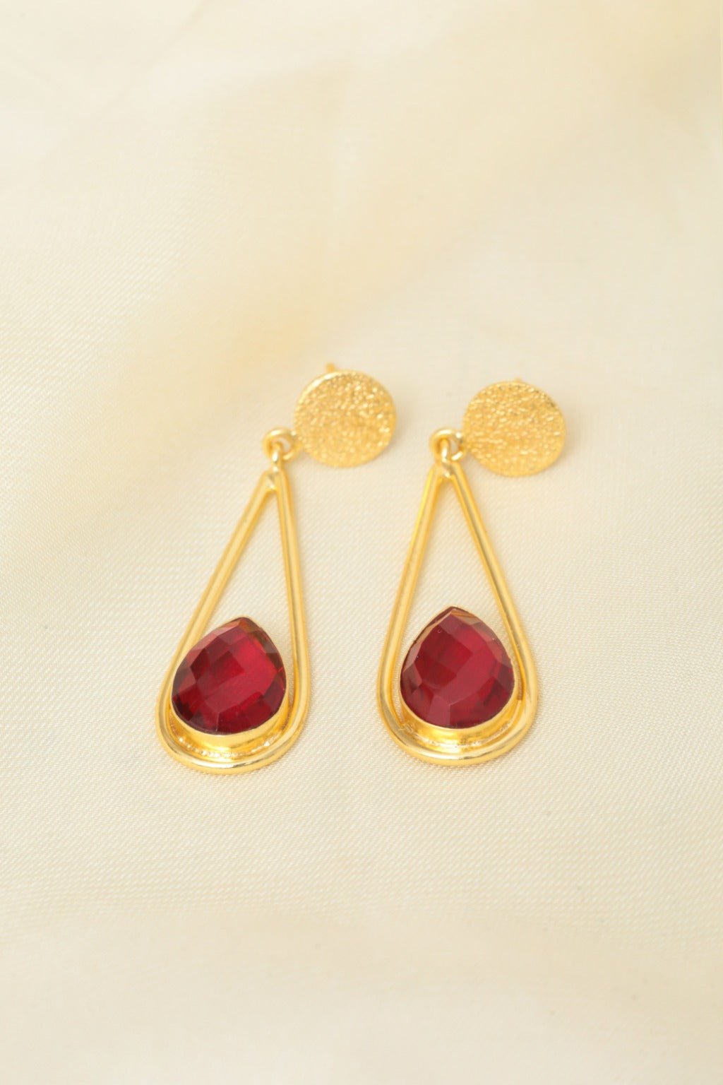 Gold - Plated Red Teardrop Dangle Earrings - Zehnaz.ae