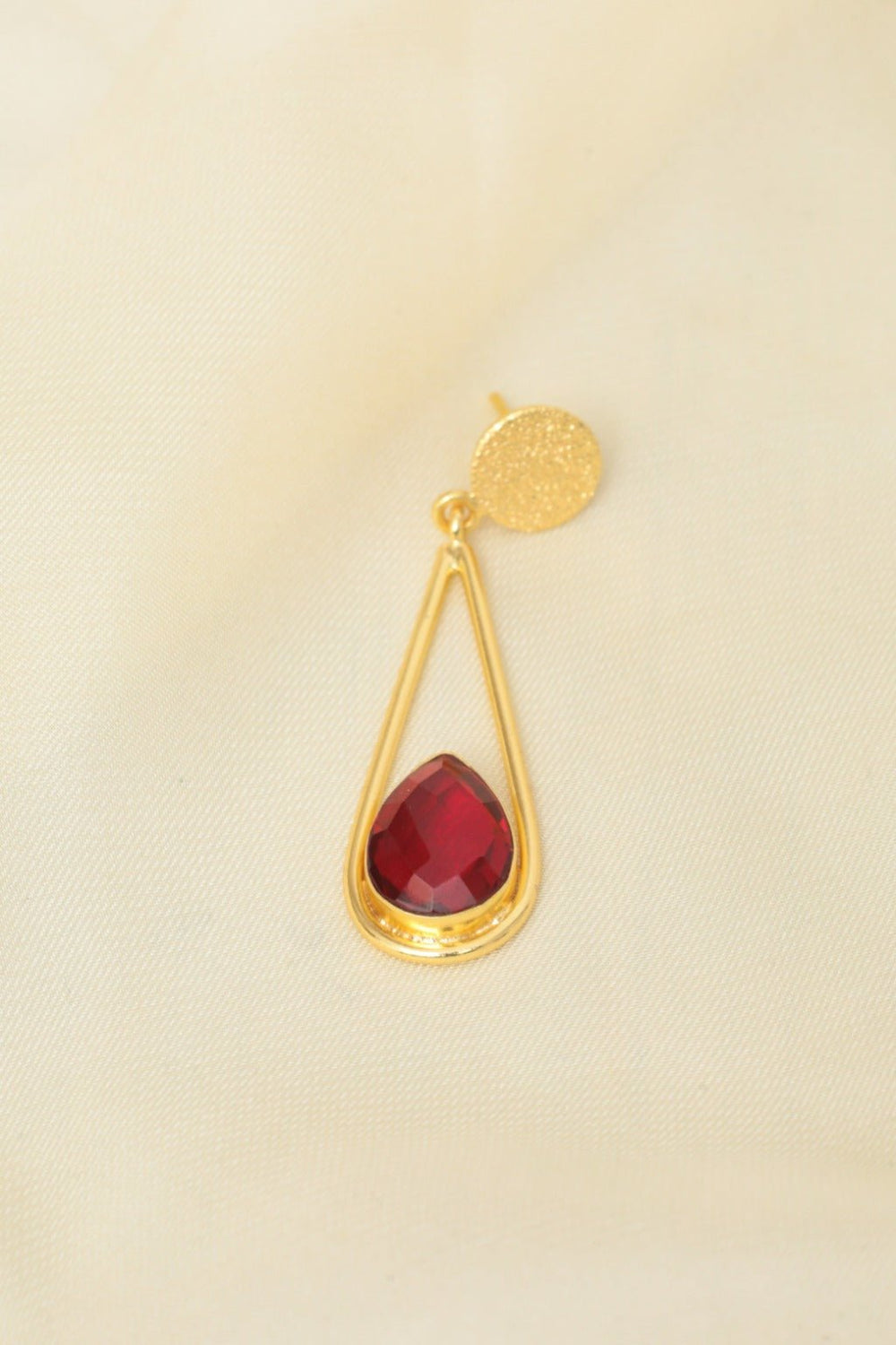 Gold - Plated Red Teardrop Dangle Earrings - Zehnaz.ae