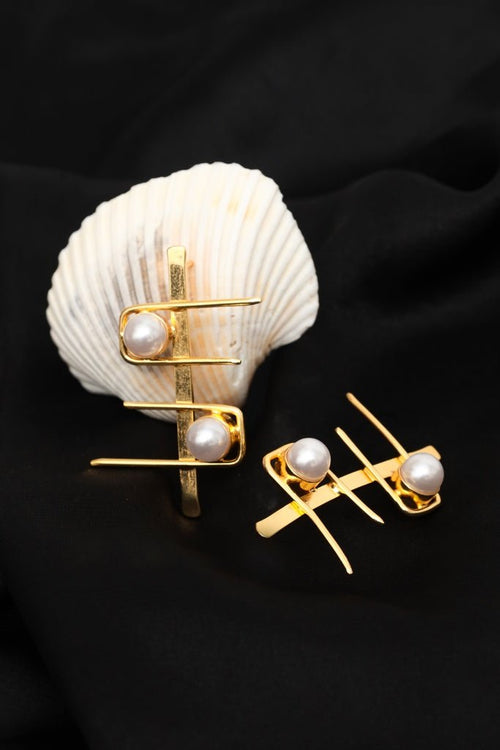 Gold-Plated Safety Pin Pearl Earrings