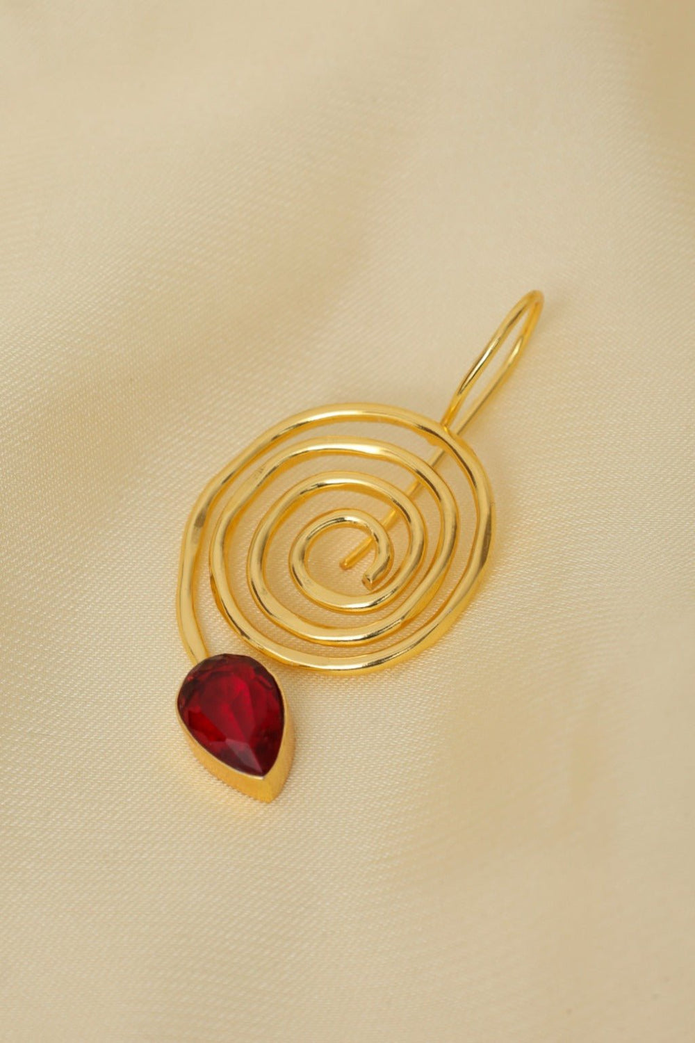 Gold - Plated Spiral Red Drop Earrings - Zehnaz.ae