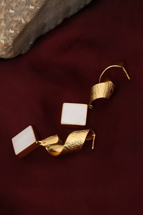 Gold-Plated Square Drop Hoop Earrings