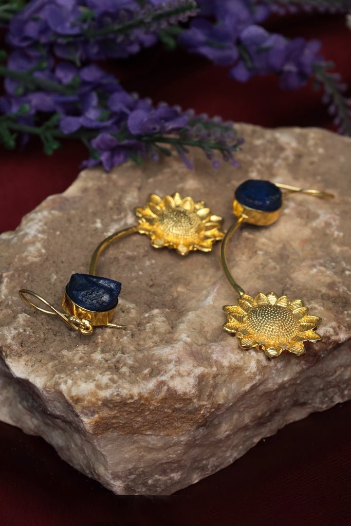 Gold - Plated Sunflower Drop Earrings - Zehnaz.ae