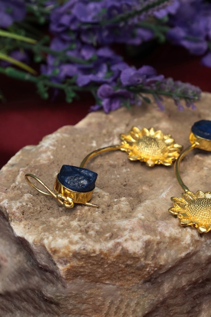 Gold - Plated Sunflower Drop Earrings - Zehnaz.ae