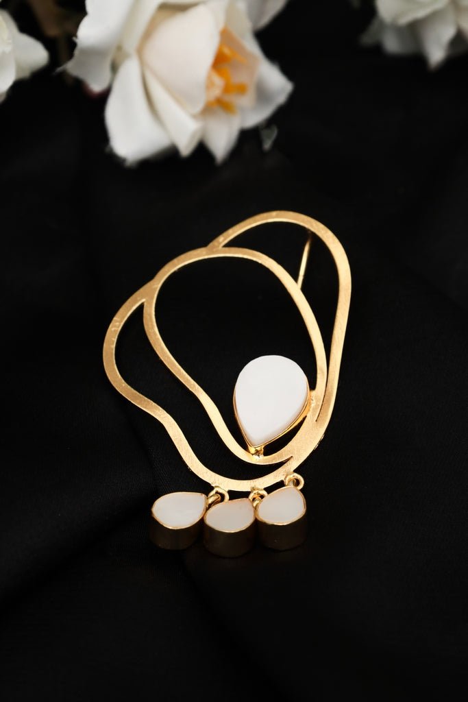 Gold Plated Teardrop Statement Brooch - Zehnaz.ae