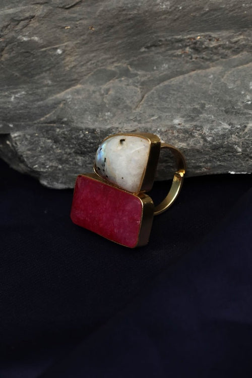 Gold Plated “Toi et Moi” Ring with Ruby and Moonstone