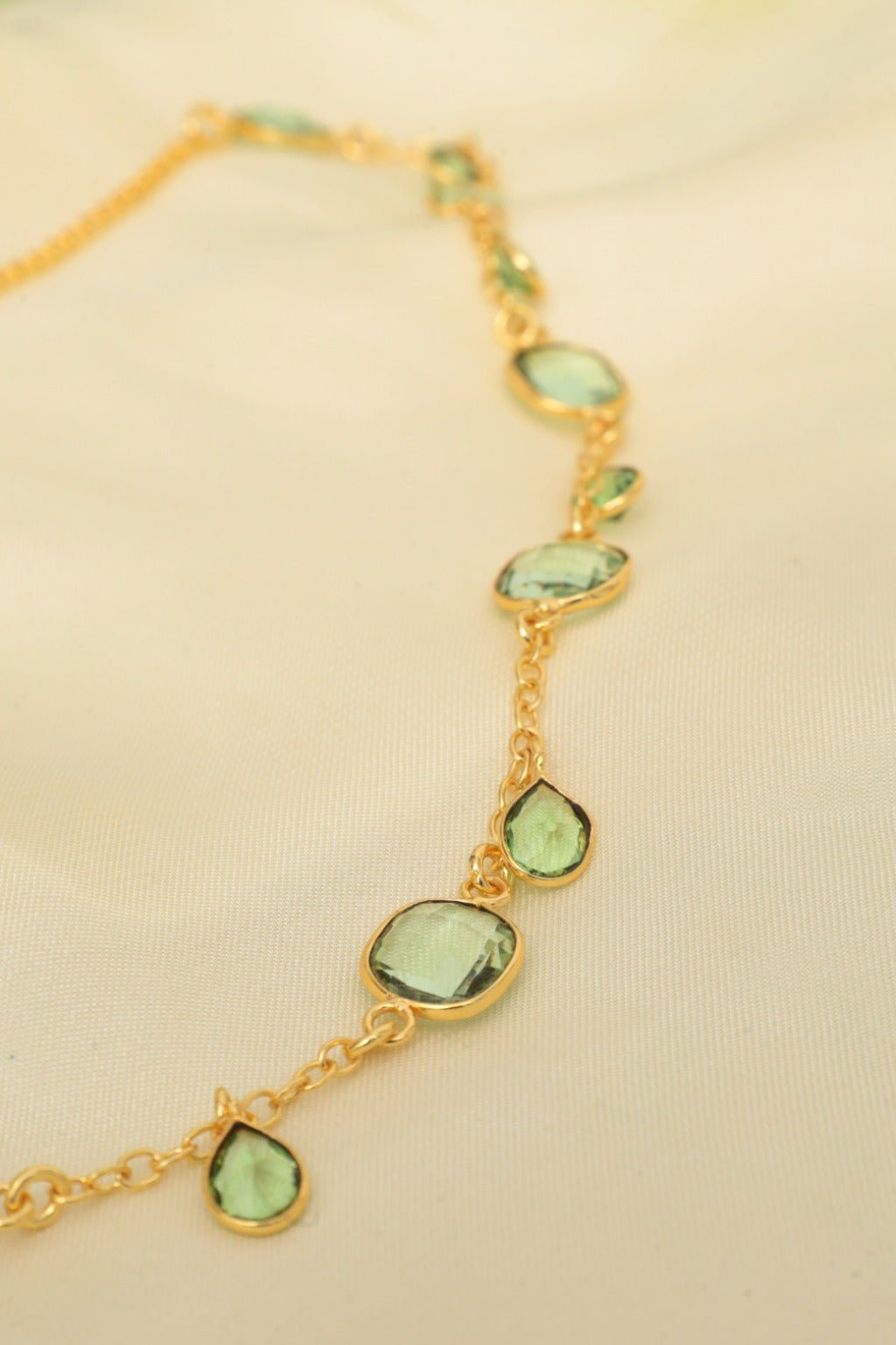 Gold - Plated Verdant Grace Necklace with Green Crystals - Zehnaz.ae