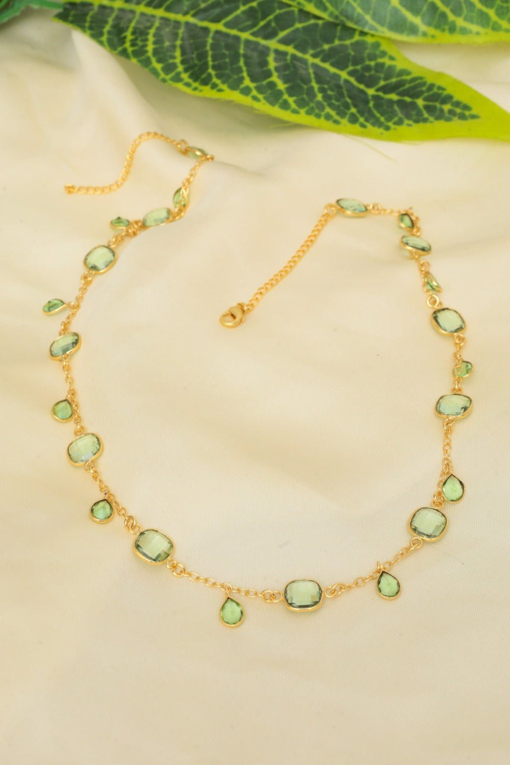 Gold - Plated Verdant Grace Necklace with Green Crystals - Zehnaz.ae