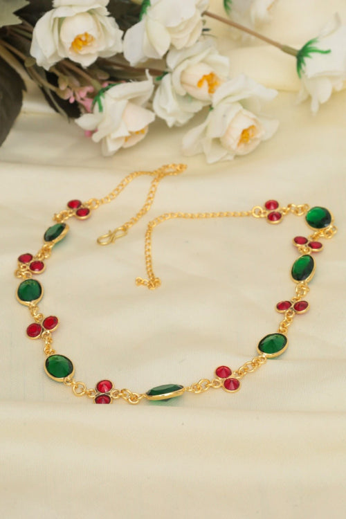 Gold-Tone Festive Gem Necklace – Red & Green Statement Jewelry