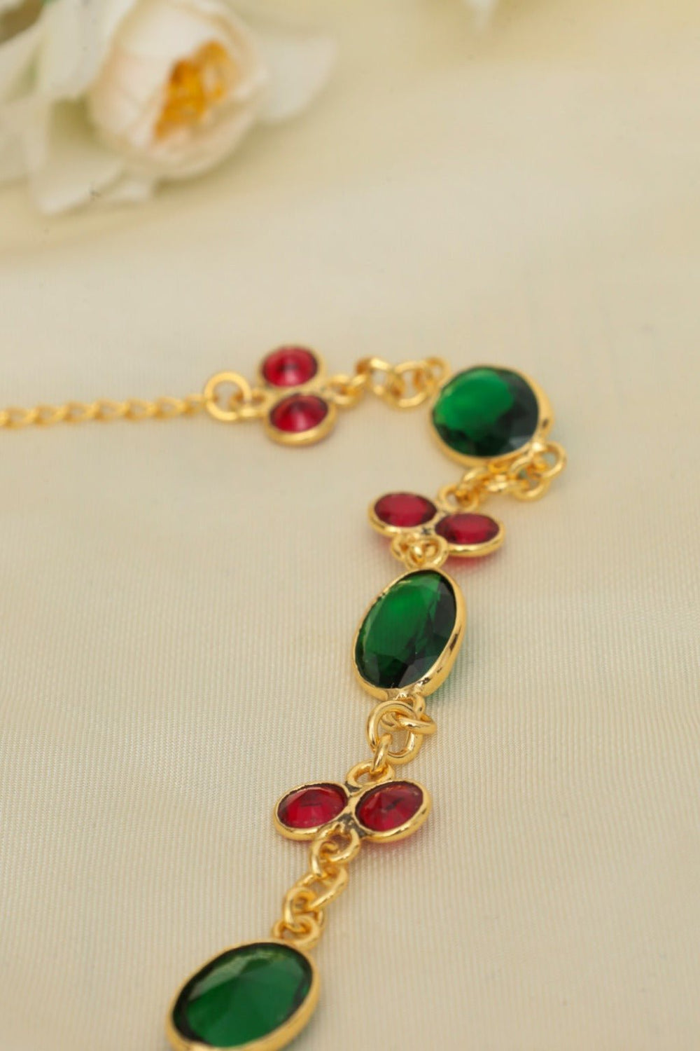 Gold - Tone Festive Gem Necklace – Red & Green Statement Jewelry - Zehnaz.ae