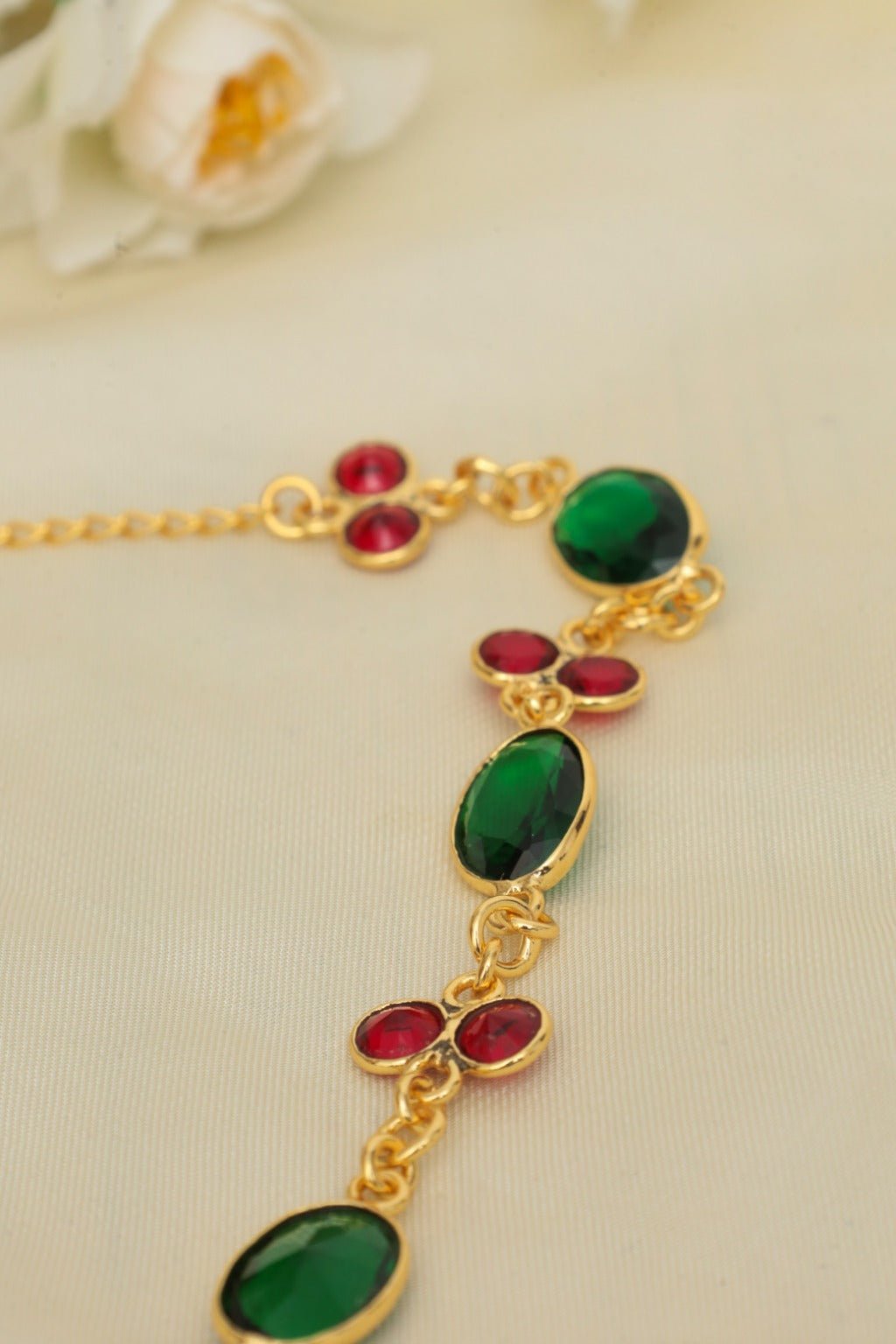 Gold - Tone Festive Gem Necklace – Red & Green Statement Jewelry - Zehnaz.ae