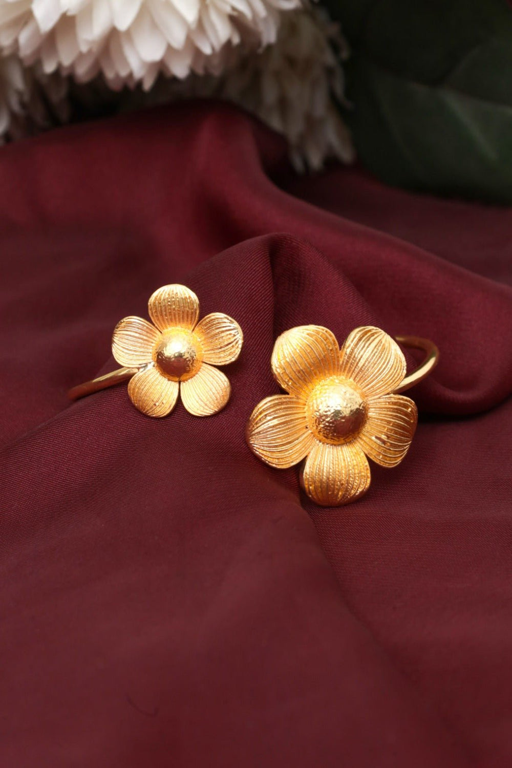 Gold Tone Floral Open Cuff Bangle Bracelet - Zehnaz.ae