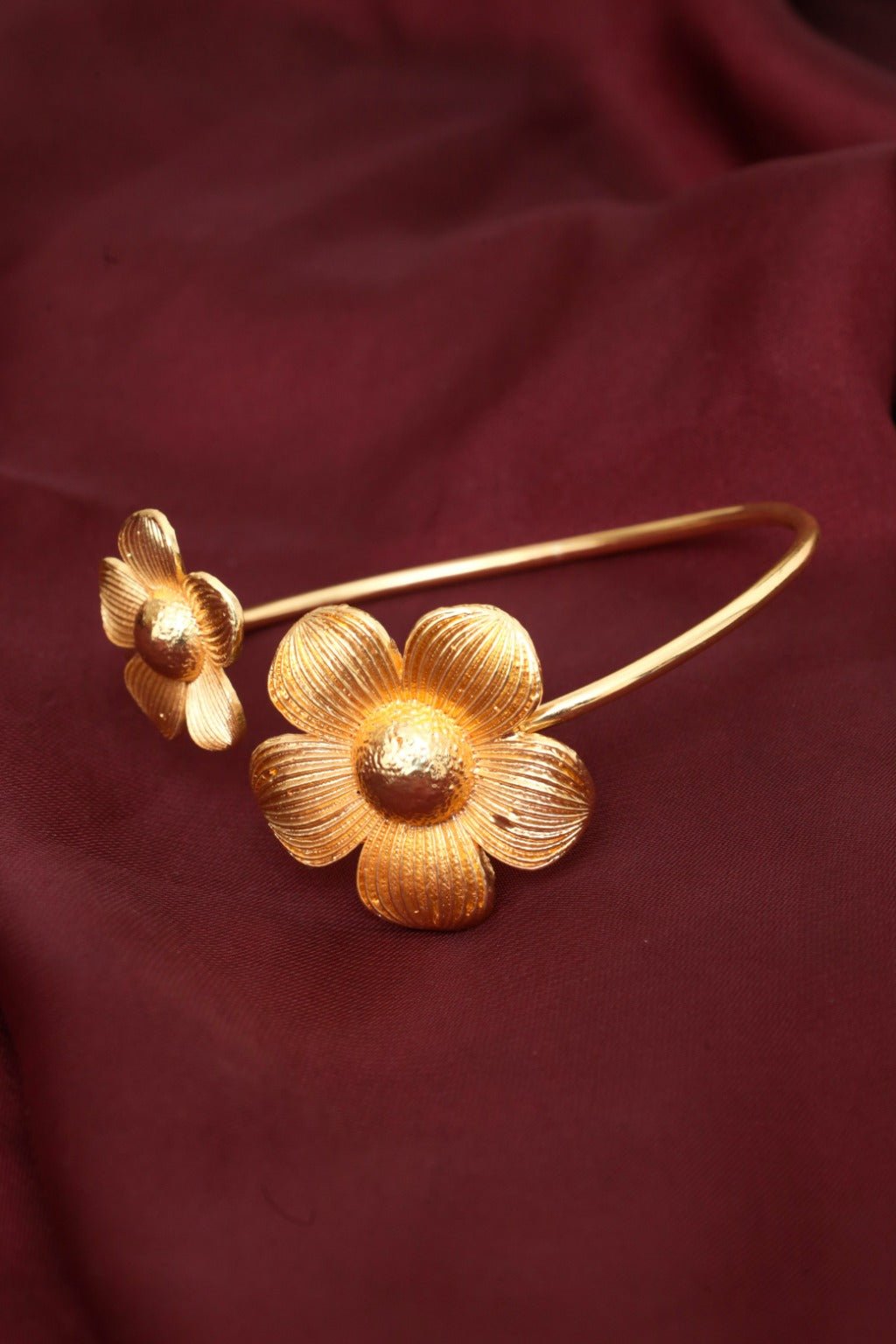 Gold Tone Floral Open Cuff Bangle Bracelet - Zehnaz.ae