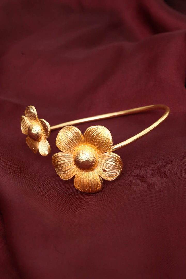 Gold Tone Floral Open Cuff Bangle Bracelet - Zehnaz.ae