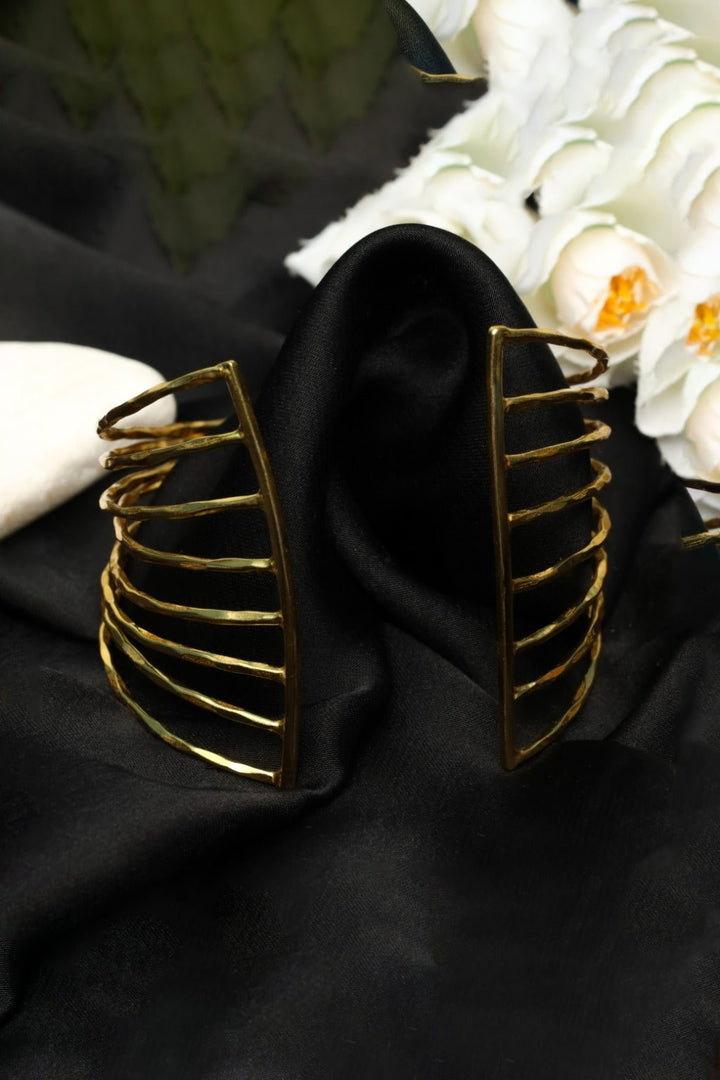 Gold Tone Geometric Cage Wide Cuff Bracelet - Zehnaz.ae