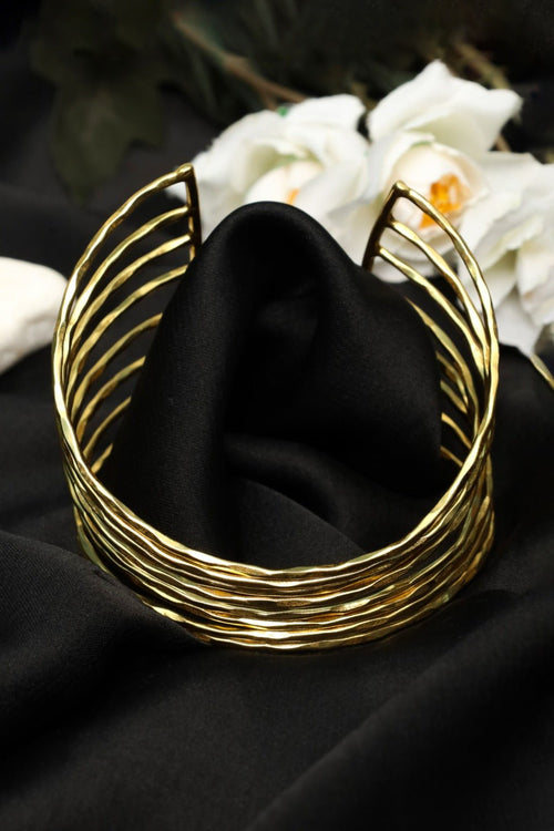 Gold Tone Geometric Cage Wide Cuff Bracelet