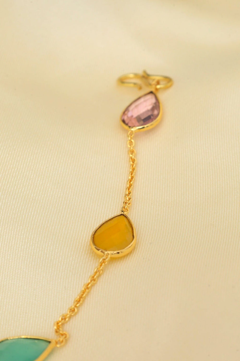 Gold - Tone Multi - Colored Teardrop Gemstone Chain Bracelet - Zehnaz.ae