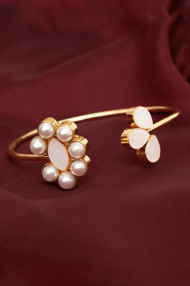 Gold - Tone Pearl & Stone Bangles – Statement Bracelet - Zehnaz.ae