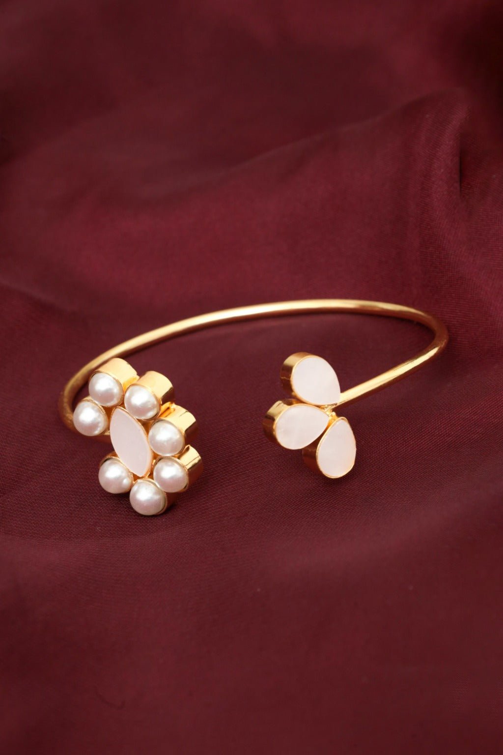 Gold - Tone Pearl & Stone Bangles – Statement Bracelet - Zehnaz.ae