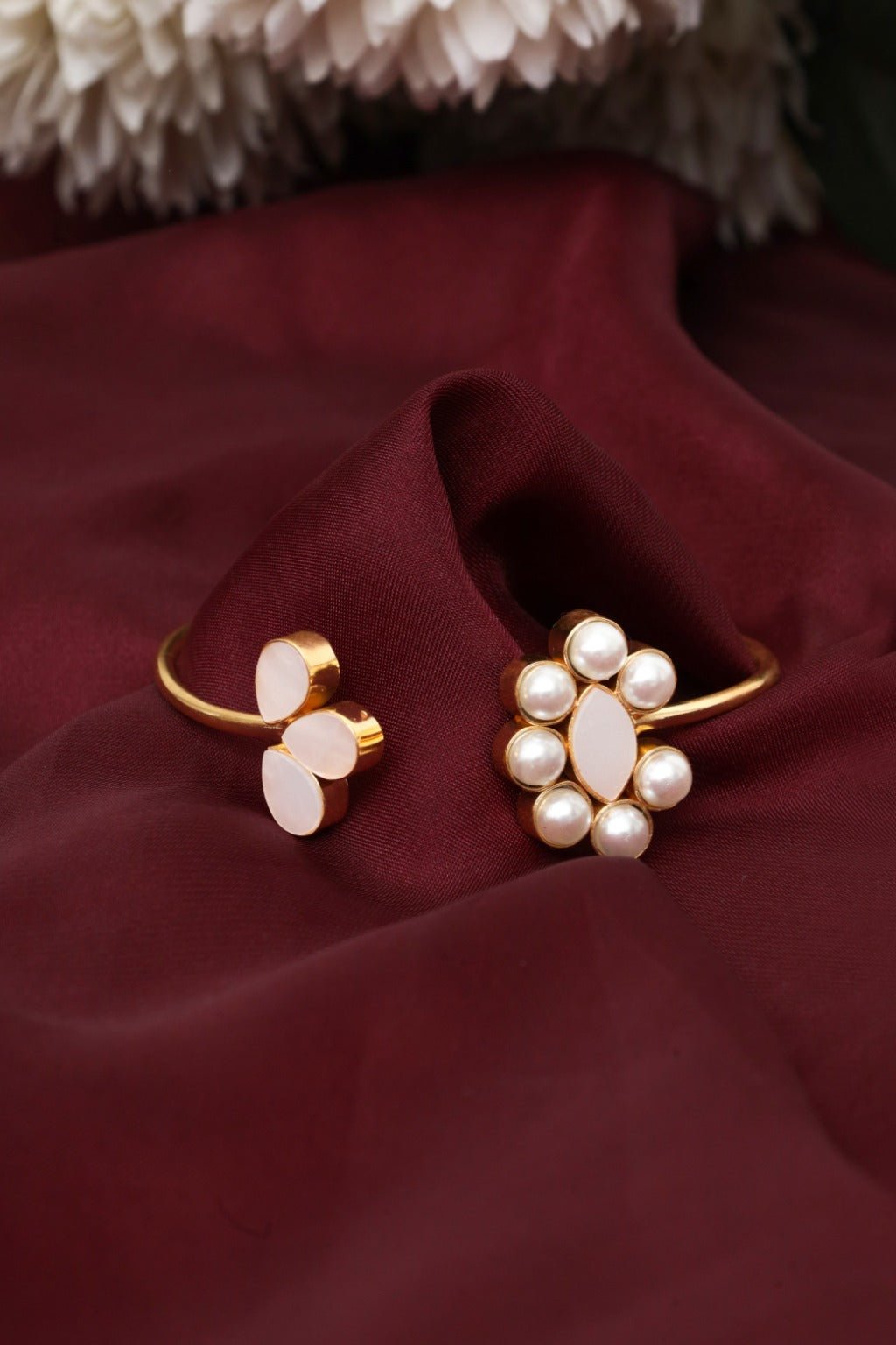 Gold - Tone Pearl & Stone Bangles – Statement Bracelet - Zehnaz.ae