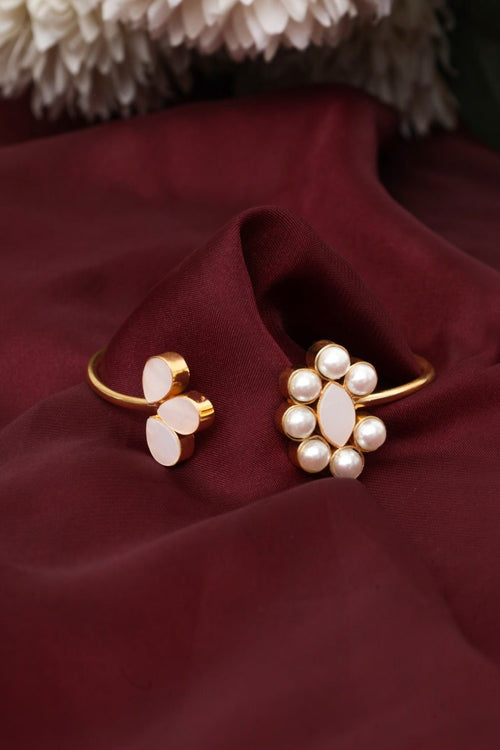 Gold-Tone Pearl & Stone Bangles – Statement Bracelet