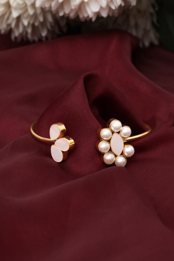 Gold - Tone Pearl & Stone Bangles – Statement Bracelet - Zehnaz.ae