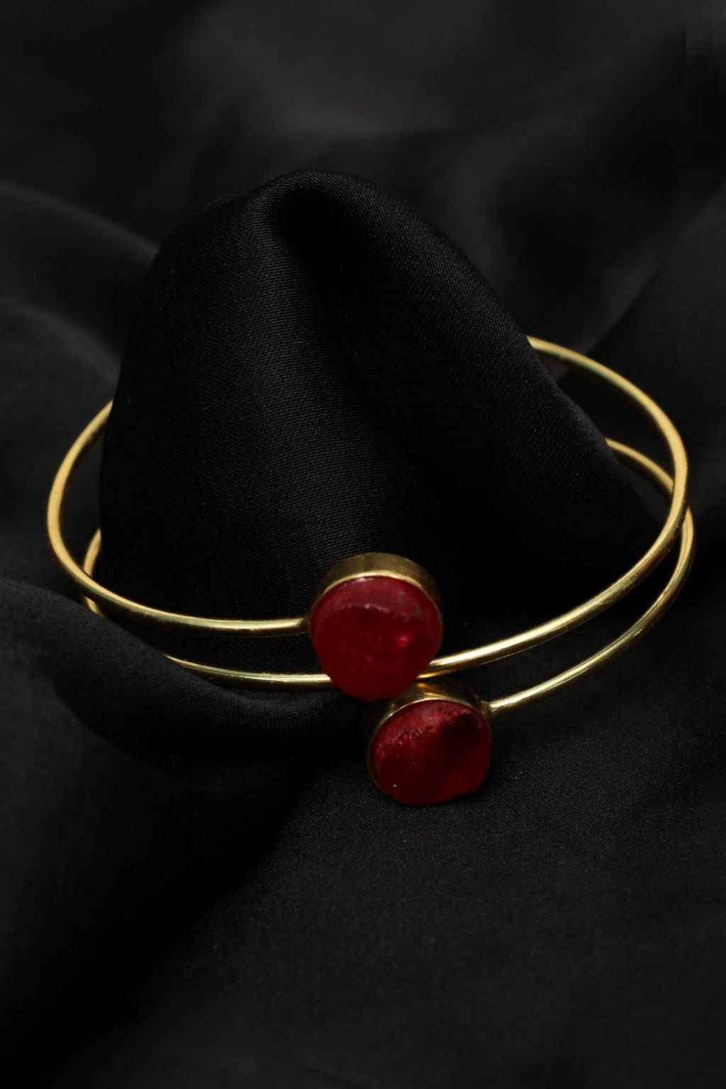 Gold - Tone Red Accent Open Cuff Bracelet – Elegant Meenakari - Inspired Design - Zehnaz.ae