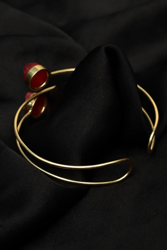 Gold - Tone Red Accent Open Cuff Bracelet – Elegant Meenakari - Inspired Design - Zehnaz.ae