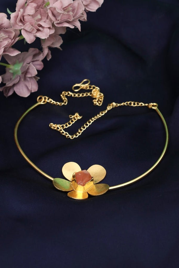 Golden Flower Necklace – Gold - Plated Statement Neck Cuff - Zehnaz.ae
