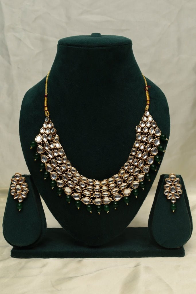 Green Kundan Gold Plated Choker Necklace Set - Zehnaz.ae