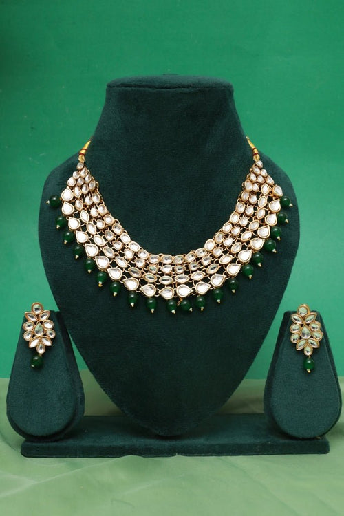 Green Kundan Gold Plated Choker Necklace Set
