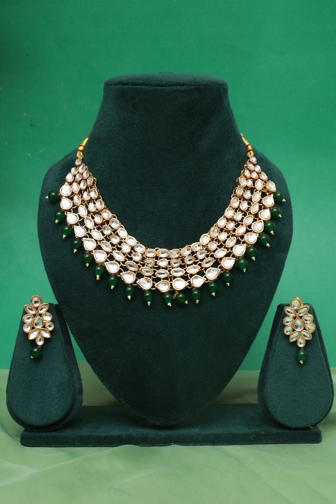 Green Kundan Gold Plated Choker Necklace Set - Zehnaz.ae